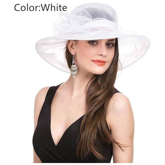 WOMEN'S Organza Church Hat/F1-burgundy Black Flower - Picture 2 of 4